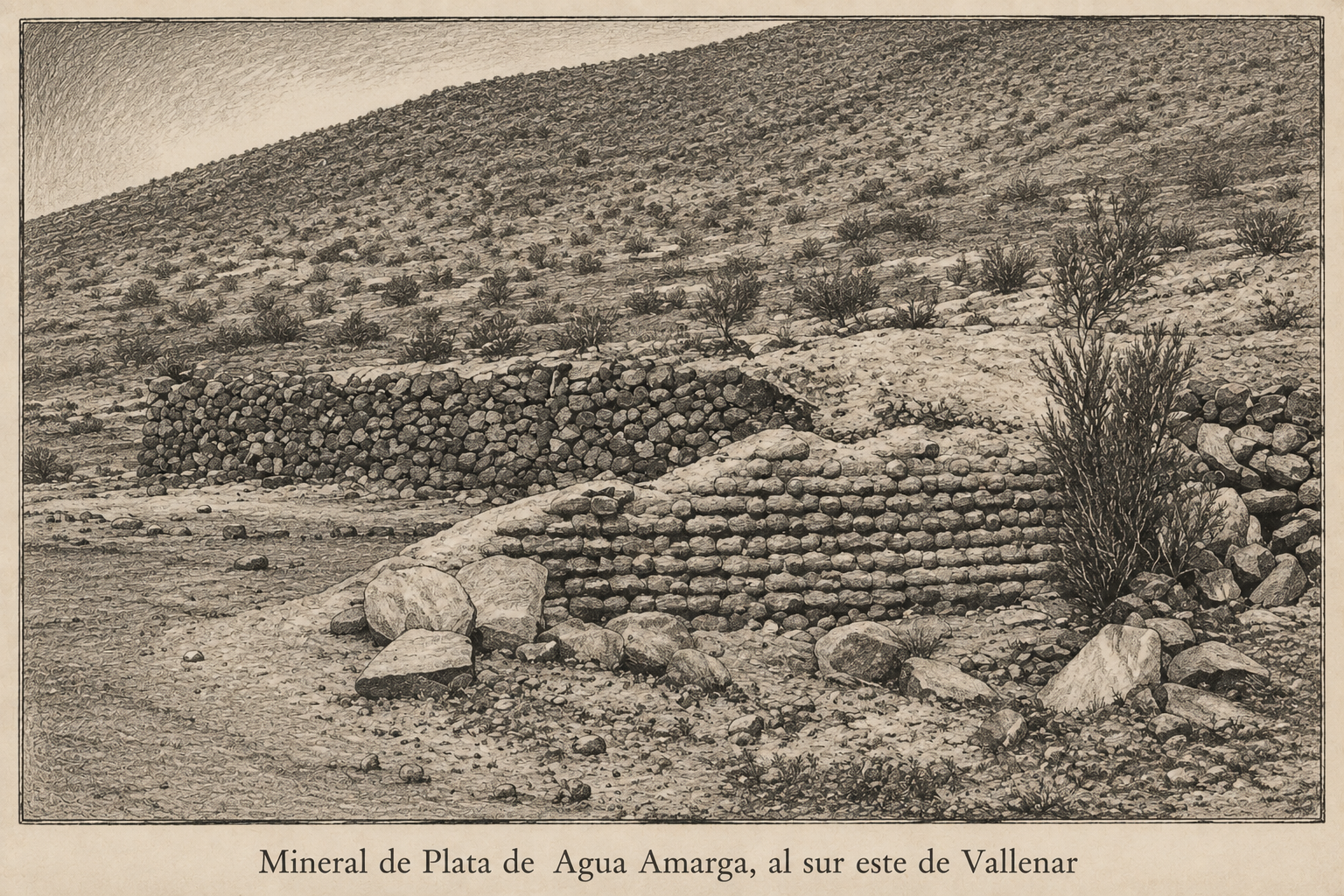 Ilustración histórica del mineral de plata de Agua Amarga, al sureste de Vallenar